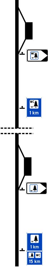 Vedlegg 1: Eksempler på service- og virksomhetsvisning Eksempel 1.1: Skilting av enkel rasteplass og etterfølgende rasteplass med toalett Kommentar: Se kommentar ved rasteplassen nedenfor.
