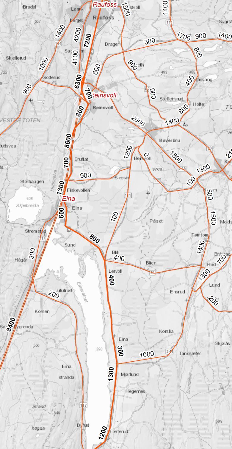 TRANSPORTANALYSE RV4/GJØVIKBANEN 21 Gjøvikbanen i gjennomgående konsept 1 Gjøvikbanen forutsettes bygd med dobbeltspor fra Oslo, og forlenget slik at den kobles sammen med Dovrebanen ved Moelv