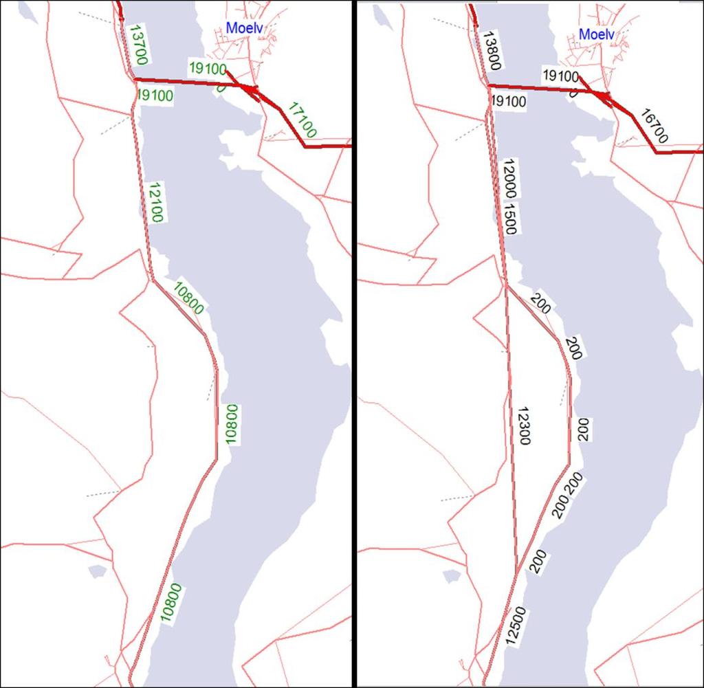 TRANSPORTANALYSE RV4/GJØVIKBANEN 55 4.2.5 Rv. 4 nord for Gjøvik sentrum Det er kun ett alternativ på denne strekningen. Det er fra Ramberget, som er ca.