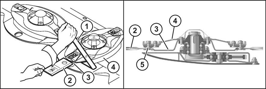 14 Vedlikehold slåttebjelke 14.3 Kontrollere/skifte ut kniver INFO: Bruk låsemutteren (4) bare én gang.