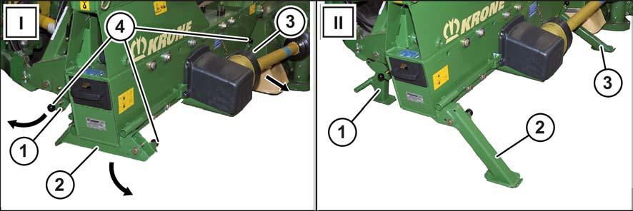 Løft maskinen ved hjelp av den bakre hydraulikken så høyt at støtteføttene kan skyves opp.