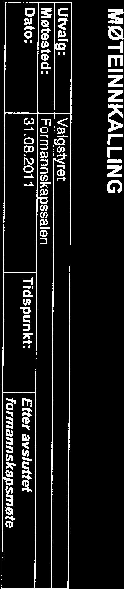 201 1 Tidspunkt: Etter avsluttet formannskapsmøte Saksliste: Sak nr.