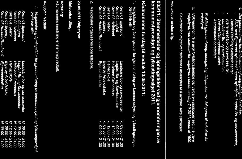 4. Det gjennomføres forhåndsstemmegivning påfølgende steder: - SUS, avd Egersund sykehus! Lagård sykehjem, Lagård Bo- og servicesenter, Dalane Distriktspsykiatrisk senter.