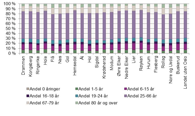Kommunereformen i Buskerud Muligheter for kommunene Fylkesmannens foreløpige skisse 50 Andel av befolkningen i de ulike aldersgruppene 2015 Felles for kommuner med høy befolkningsvekst er at de har