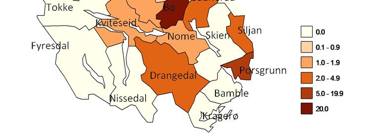 Figur 4.15 Kart: Verdiskaping produksjon av kraftfôrbasert husdyrhold 2015, bruttoprodukt, mill. kr Figur 4.