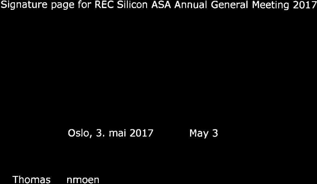 Signature page for REC Silicon ASA Annual