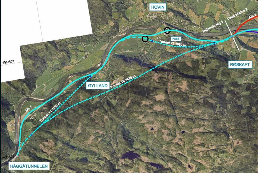 Kommunedelplan med konsekvensutreding 3 Beskrivelse av tiltaket 3.1 Prosjektavgrensning Prosjektområdet ligger i Gauldalen og strekker seg fra Håggåtunnelen ved Støren til Skjerdingstad ved Kvål.