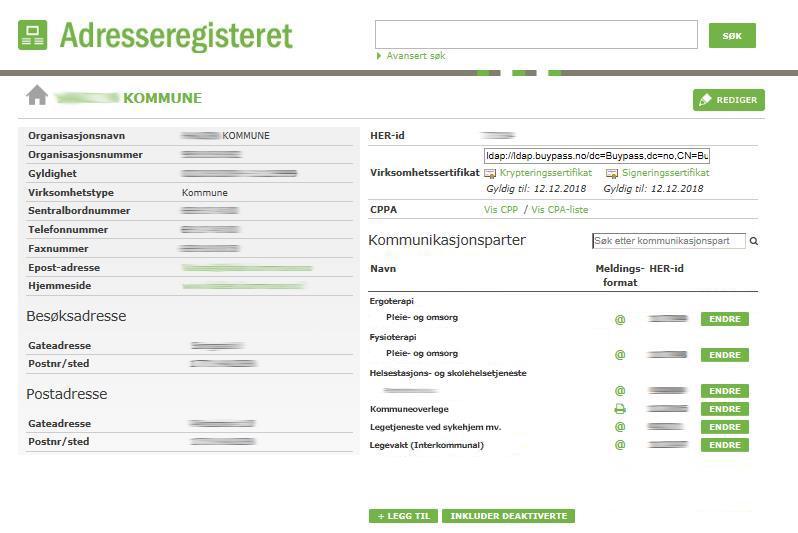 Figur 5: Eksempel på hvordan en kommune med dekningsområdet for en kommunikasjonspart blir vist i grensesnittet til