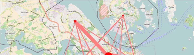 En observasjon en kan gjøre seg er at andel bydelsinterne turer i Bergen er vesentlig større enn i Stavanger, 55 %