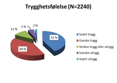 5 TRYGGHETSFØLELSE, TILFREDSHET MED SYKKELTILBUDET OG ULYKKESERFARING Resultater for bydelene i Bergen og Stavanger finnes i Vedlegg D. 5.