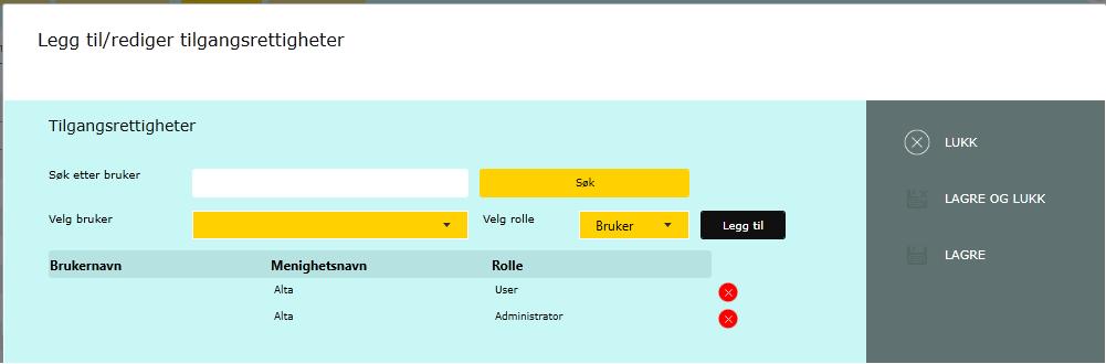 10. Tilganger til medlemsregisteret - gjelder kun administrator De brukerne som har administratorrettigheter til medlemsregisteret kan legge til og/eller endre rettighetene og tilgangene for andre i