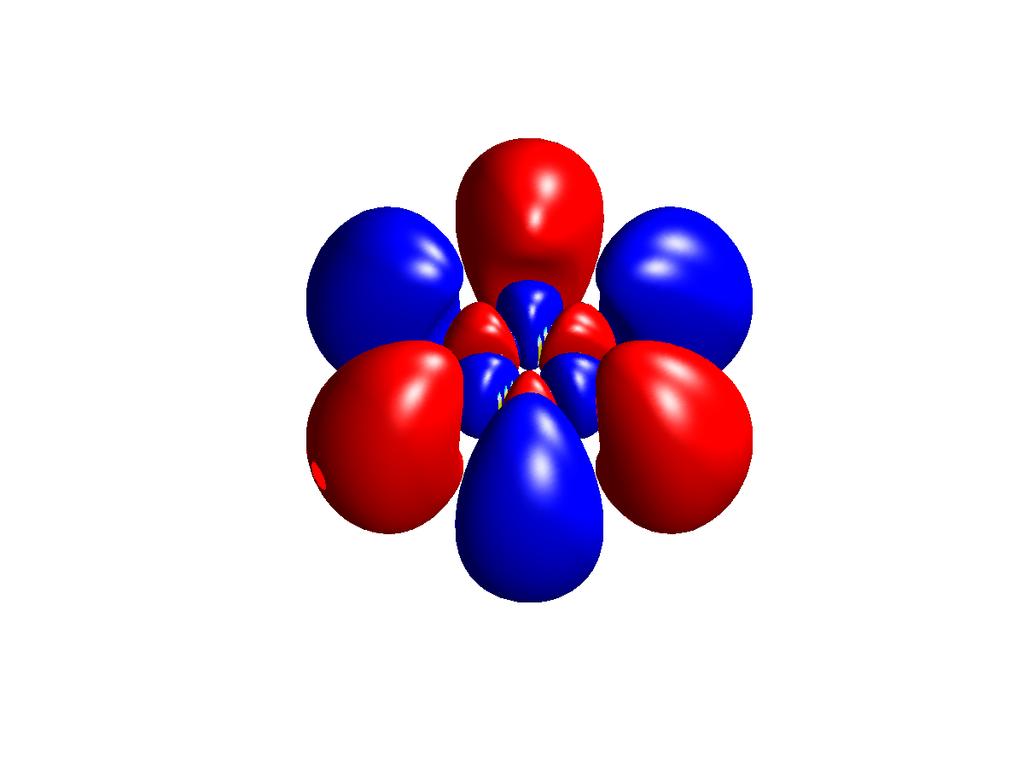 TFY4215 - Øving 8 8 h. Ovenfor så vi litt av hva en radialfunksjon kan utrette. I orbitalen nedenfor (sett fra en vinkel på 30 grader med z-aksen) er hele tre av nodeflatene plane.