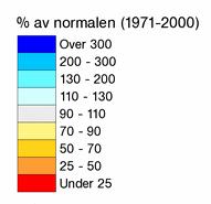 Figur 1.1.4 Nedbør, avvik i prosent fra normalt (1971-2) i juli, august og september 29. Kilde: NVE og met.