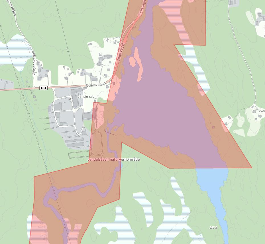 Jønsjøen og Jøndalsåa som planområdet grenser til.