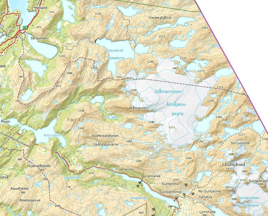 3.6 Blåmannsisen Blåmannsisen (91 km 2 i 2011) er en platåbre som ligger nordøst for Svartisen. En massebalanseserie for Rundvassbreen er homogenisert og beskrevet (fig. 100).