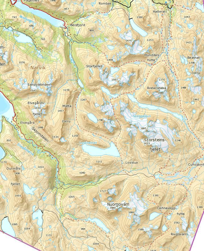 3.7 Skjomen I fjellområdene øst for Skjomen i Nordland er massebalanseseriene til de tre brefeltene Blåisen, Storsteinsfjellbreen og Cainhavarre homogenisert og beskrevet (fig. 107).