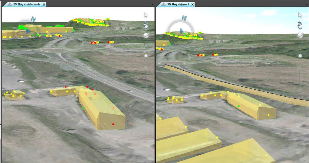 Vi kan derfor lage 2 forskjellige 3D-presentasjoner med samme utgangspunkt, men med hver sin støyimport og vise disse side om side.