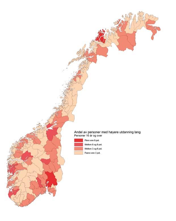 Kompetansearbeidsplassutvalget har vært spesielt interessert i å se på variasjoner i utdanningsnivå og utdanningstilbøyelighet mellom arbeidsmarkedsregioner av ulik størrelse og sentralitet.