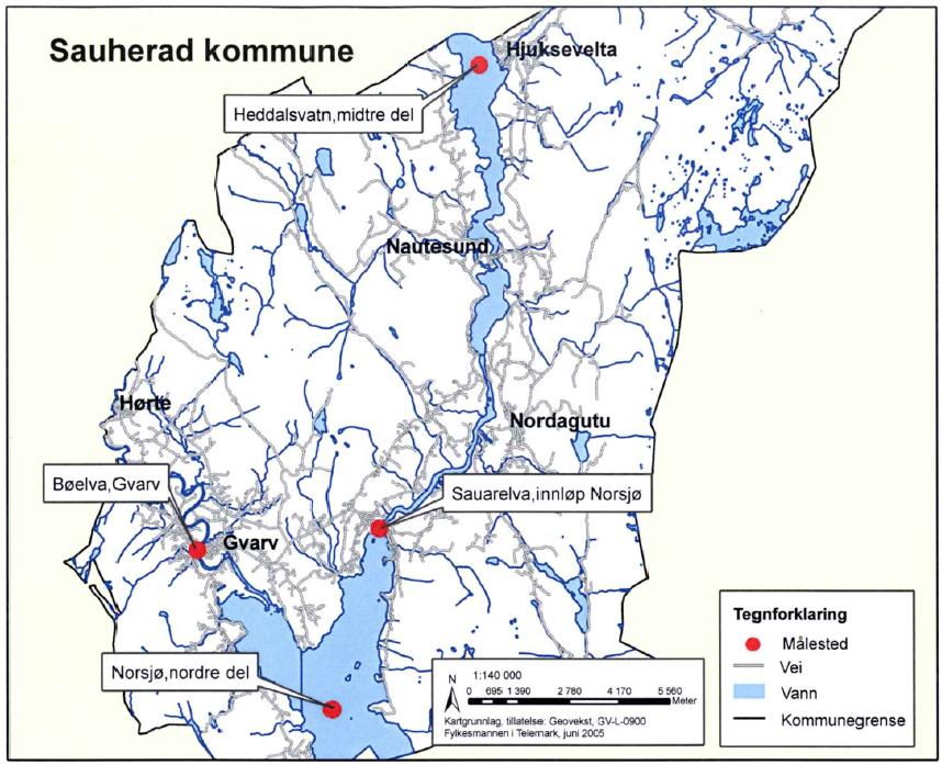 3.12 Sauherad I Sauherad er det 4 lokaliteter som er prøvetatt jevnlig etter 1997. I Bøelva ved Gvarv finnes det resultater helt tilbake til 1967.