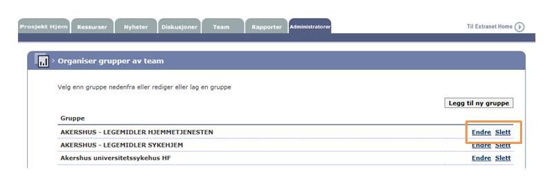 2. Deretter trykker du på lenken «Administrere gruppeteam/grupper». 3.