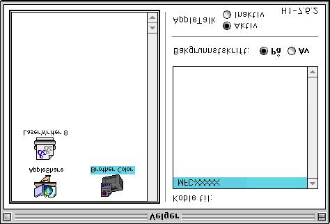 9 Åpne Velger fra Apple-menyen. A For å innstallere Presto! PageManager, klikker du på Presto! PageManager og følge anvisningene på skjermen. 0 Klikk på Brother Color -ikonet.