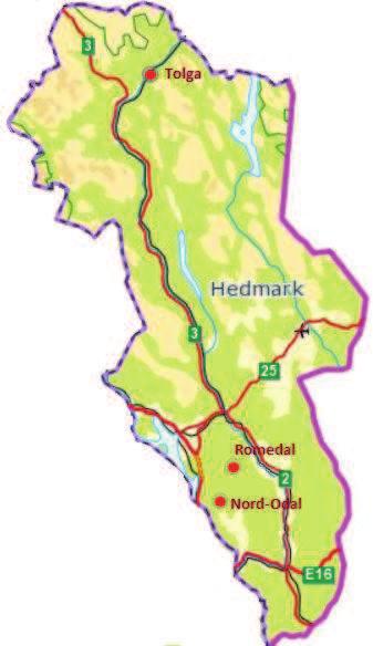 Figur 1: Kart over Hedmark med de tre forsøksfeltenes plassering Tabell 1: Feltdata, hentet fra de Chantal et al. (2007). Boniteten er hentet fra Hanssen (2007).