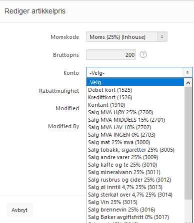 Bildet som viser under kommer opp Velg først hvilken momskode varen skal ha.