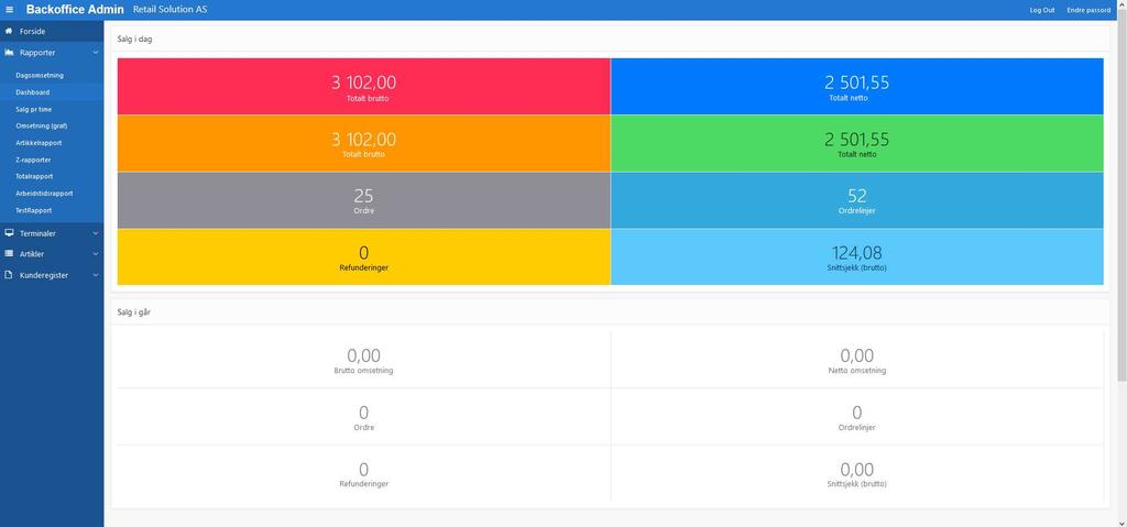 com/support/login Etter du har lagt inn korrekt brukernavn og passord så kommer du inn til hovedsiden (Dashboard) i Backoffice løsningen.