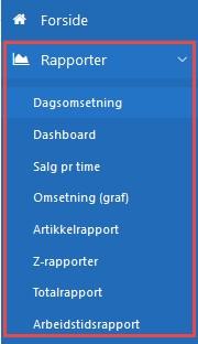 4 2 Rapporter I rapporter finner du flere muligheter for å hente ut tall for din omsetning og ditt oppgjør. Du får også grafisk fremstilling i noen rapporter. 2.1 Dagsomsetning Her finner du en oversikt over salg gjort for valgt dag.