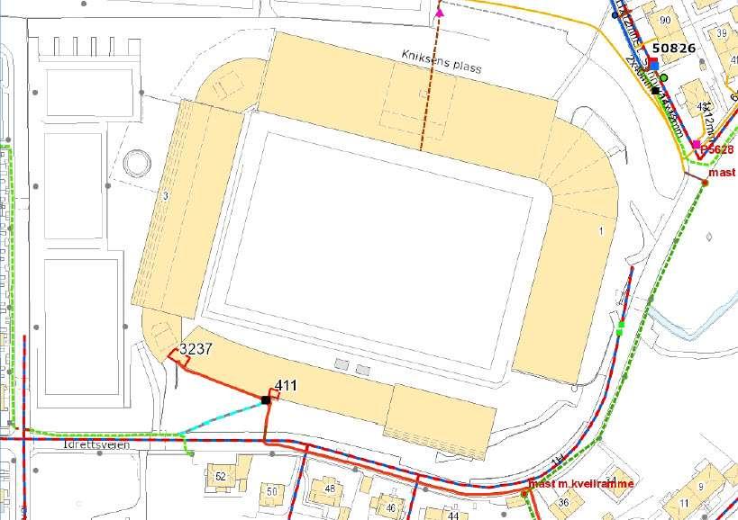 El. Kabler Ved Brann stadion er det etablert både høyspenning (11-22kV), lavspenning og fiber. I Idrettsveien er det anlagt både lavspenning- og høyspenningskabler.