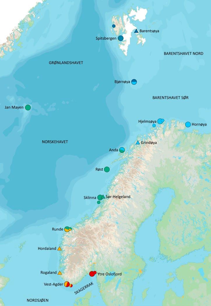 Nøkkellokalitetene i SEAPOP pr. 2016.