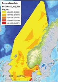 Figur D - 6 Fordeling av fiskemåke (Larus canus) i Nordsjøen og Norskehavet, i sommer (april-juli), høst