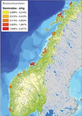 Figur D - 17 Utbredelse av Steinkobbe i nordiske farvann (MRDB; DN & HI, 2007). Havert Havert (Halichoreus grypus) forekommer i kolonier langs hele norskekysten.