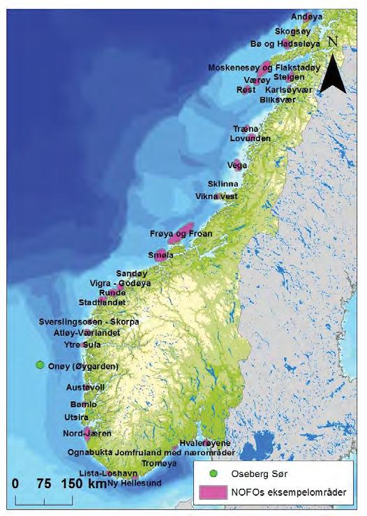 Figur 3-5 Lokasjon av eksempelområdene langs