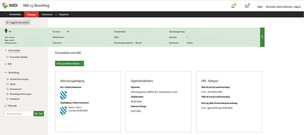 Bosetting Under menyvalget Bosetting vil du få opp mer detaljert og bosettingsrelevant informasjon.