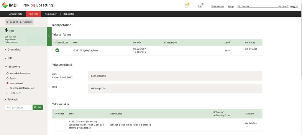Kompetanse Under Kompetanse finner du kompetanse som er registrert på personen.