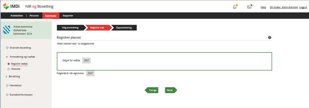 Du må også velge hvilket år registreringen gjelder for, ettersom en anmodning fra IMDi kan gjelder for