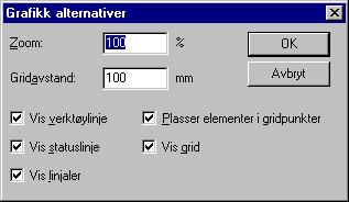 Du bestemmer også om det skal være snap, og om griden skal synes. De viktigste valgene finnes også som verktøyknapper i grafikkvinduet.