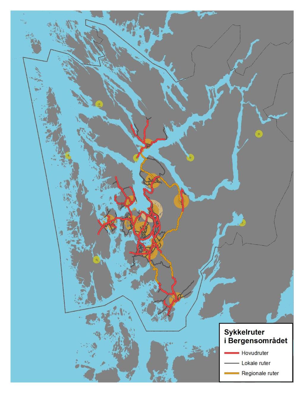 Regional areal- og transportplan for Bergensområdet Høyringsforslag Juni 2015 Figur 14. Sykkelruter i Bergensområdet. 3.