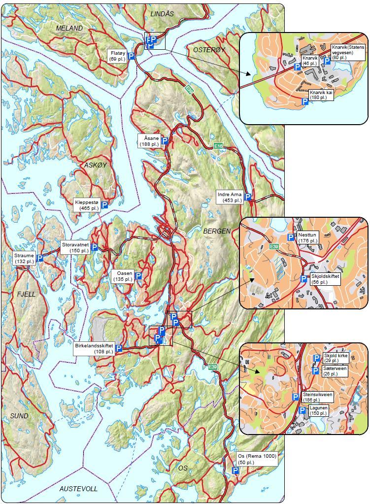 Regional areal- og transportplan for Bergensområdet Høyringsforslag Juni 2015 Reine innfartsparkeringsplassar bør som hovudregel bli lokalisert utanfor senter, køstrekningar og bompengeringen.