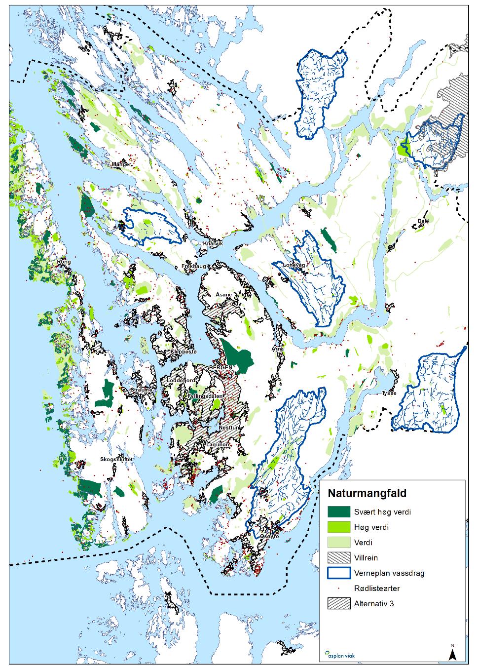 Naturmangfald i strategi 3, vekst i eksisterande byggjesone På generelt grunnlag kan ein seie at konsentrerte vekstsenter er betre for naturmangfaldet enn ei spredt utbygging over større område slik