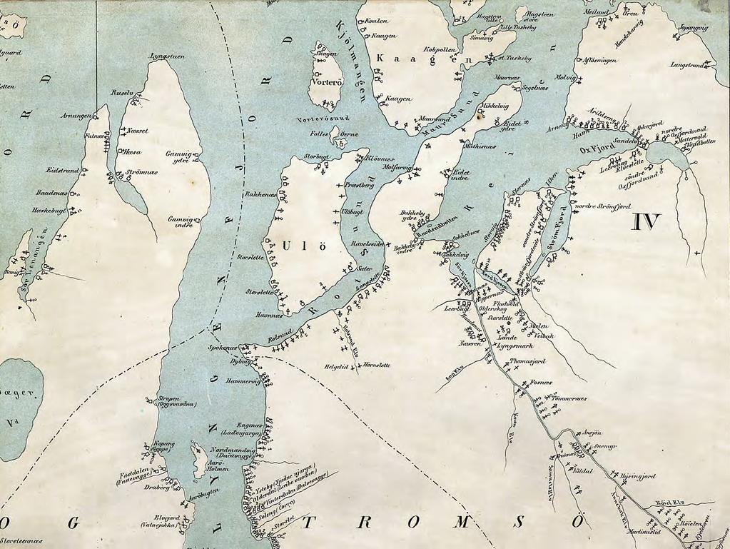 Jens Andreas Friis etnografiske kart viser etnisitet og språkferdighet i befolkningen i nordre del av Nordland, Troms og Finnmark på 1800-tallet.
