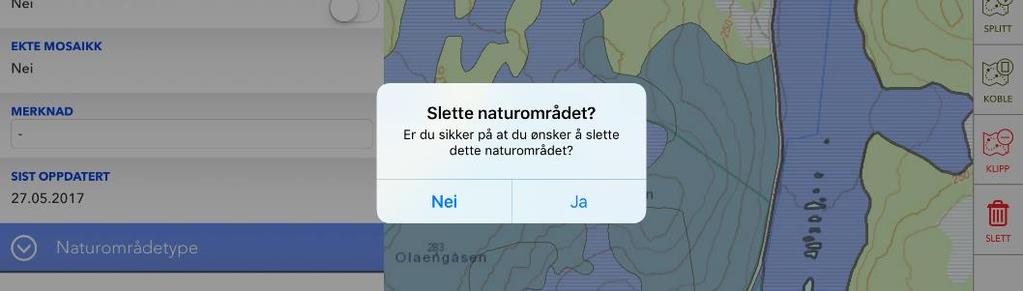 6.3.2 Slette deler av polygoner Du har etablert en polygon fra AR5 i 5K som du ikke tror du vil ha bruk for i sin helhet når du skal kartlegge inne i verneområdet. Du vil slette deler av denne.