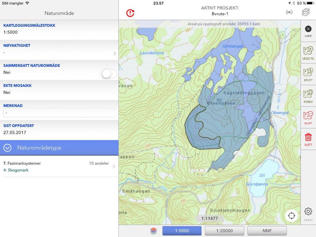 når du skal kartlegge inne i verneområdet. Du vil slette deler av denne.