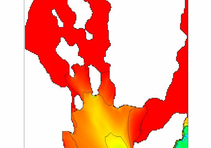 Figur 15. Resultat for bølgjehøgd berekna med STWAVE.