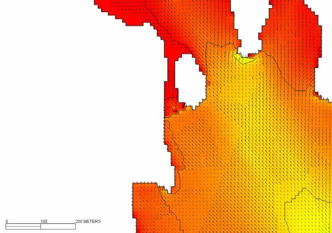 på kjøring med STWAVE modellen med detaljert topografi (Statens kartverk) for Solund og