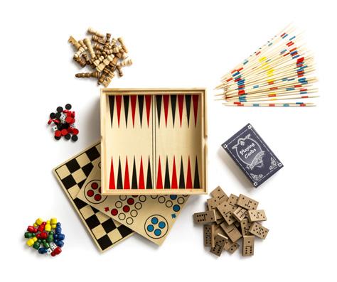 SPISE UTE Holiday spill Sett med; Ludo, sjakk, domino, pinnespill, backgammon