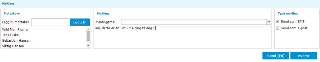 Det er mulig å markere flere mottakere ved å bruke «Ctrl+klikk» (marker øverste og nederste mottaker i en serie), eller ved bruk av «Shift+klikk» ved å markere flere sporadiske mottakere: Ved å nå