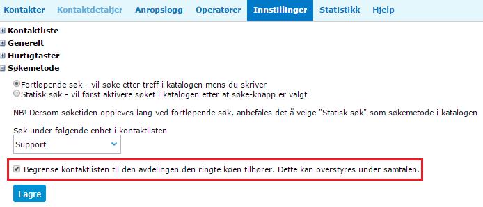 Ved å huke av for feltet «Begrense kontaktlisten.
