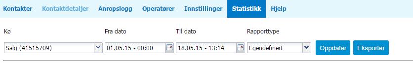 4.6. Statistikk I arkfanen Statistikk kan operatøren hente ut enkle statistikker for selve operatøren (Egen) og for køen (Total) operatøren er logget inn på.